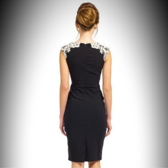 London Dress Company Navy Cream Lace Cap Sleeve Bodycon Mini Dress Size 4 - Picture 4 of 16